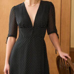 Rihoas The Black Deep V Neck Polka Dot Mini Dress